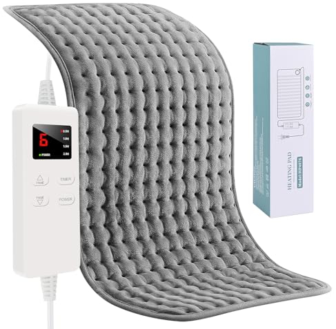 ZWOOS Cuscino Riscaldante 76x40cm, Cuscino Termico con Spegnimento Automatico, Tecnologia di Riscaldamento Veloce Elettrico, Pads Termici Elettrici Sicuri per Collo Schiena Spalle (Grigio)