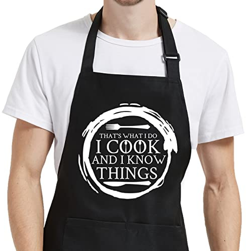 Cooking Aprons for Women with Pockets, Mens Aprons for Grilling BBQ Grill Chef Kitchen Funny Birthday Gifts for Men Dad Mom Husband Wife Christmas Thanksgiving Fathers Day