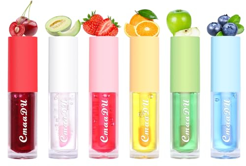 Olio Labbra Idratante, MKNZOME 6 Colore Lip Oil Lucidalabbra Trasparente Lip Gloss Lunga Durata Make Up Regali per Labbra Riparazione e Trucchi