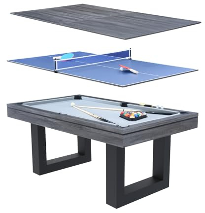Concept-Usine | Mesa Multijuegos de Billar y Ping-Pong Denver | Diseño Moderno Madera Gris | Mesa de Juego o Comedor | Materiales de Calidad | Familia o Amigos | Accesorios Incluidos