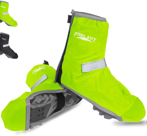 Frelaxy Copriscarpe da bicicletta con strisce catarifrangenti, impermeabili, con punta rinforzata per il 50% in più di durata! Copriscarpe da bicicletta con chiusura in velcro (giallo fluo, M)