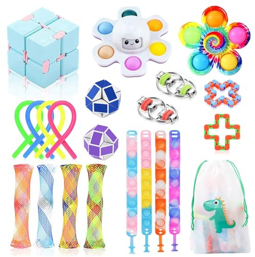 SINZUX Fidget Toys Pack for Kids Adults, 22 Pcs Sensory Fidget Toys Set, Stress Reliever Anxiety Relief Squeeze Toys Set with Pop Bubble Bracelet, Fidget Toys for Birthday Party Favour Gifts