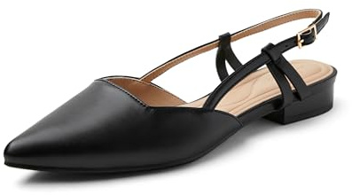 Arromic Slingback Flats for Women Pointed Toe Women's Flats Square Topline Slip On for Fashion Dressy Date Comfort Office Work Black