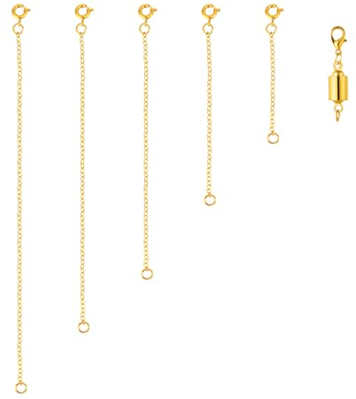 5uds Cadenas Extensoras de Collar, 5 Tamaños Extensor de Pulsera con Cierre Magnético Doble Cadenas de Extensión Extensores de Joyería para Mujeres Joyería Manualidades(Oro)