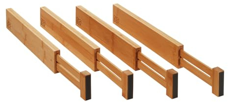 ORGA-BOX Système de séparation de tiroirs en bambou en 4 parties 354-482 mm Séparateur de tiroirs, diviseur de tiroirs avec mécanisme à ressort
