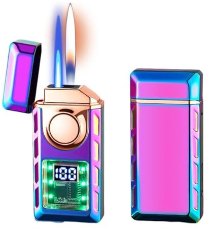 Multifunktionales Doppelflammen-Feuerzeug mit Farbiger Beleuchtung und Intelligenter Jetflamme - Einstellbar, Gas Nachfüllbar, Winddicht - Geschenk für Männer (Bunt)