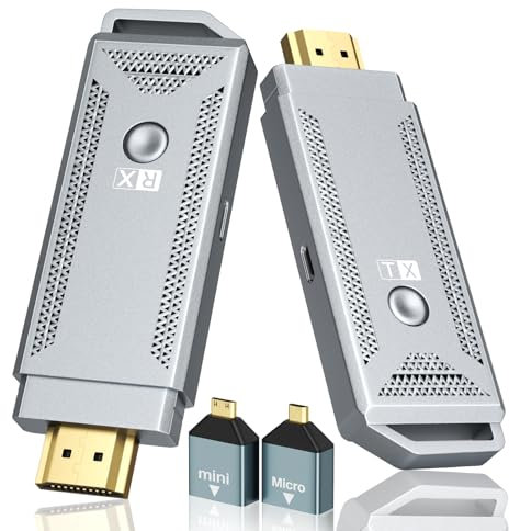 Émetteur et récepteur HDMI sans fil [100 m, décodeur 4K/sortie 1080p], extension HDMI portable sans fil Plug & Play pour diffuser des vidéos et de l'audio depuis un ordinateur portable/PC/TV Box