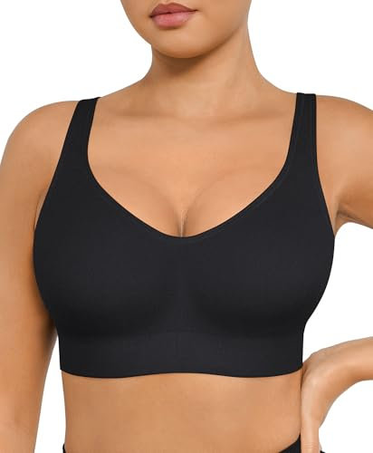 FeelinGirl Womens Wireless Bras Built-in Foam Cups Bralettes No Underwire Full Coverage T-Shirt Bra Plus Size Sports Bras Everyday Seamless Bra Black 4XL