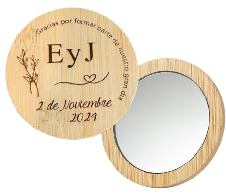 Nomart Lote 10 Espejos de Bolsillo Personalizados, Ideales para Detalles y Regalos de Bodas para Invitados, Bautizos y Comuniones o Eventos en General (Pack 10 Espejos), Regalo Invitada Boda Mujer