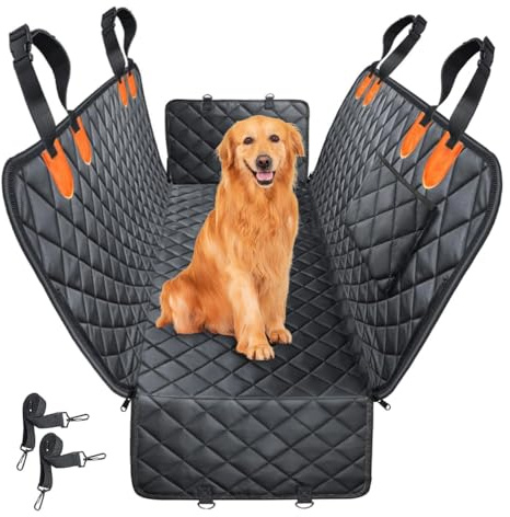 LiangYuanZen Funda para asiento de perro de 137 x 147 cm para asiento trasero, con protección lateral y ventana de visualización, alfombrilla impermeable y antideslizante para perros con cinturón de