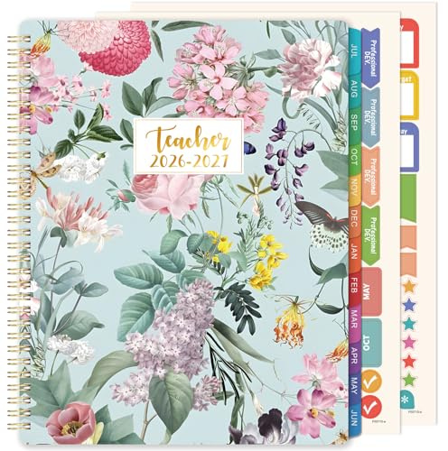 Teacher Planner 2026-2027 - Teacher Lesson Planner 2026-2027 with Colorful Tabs, July 2026 - June 2027, 26-27 Teacher Planners Weekly and Monthly, 8.3 x 11, Academic Year Lesson Plan Book, Twin-Wire Binding - Floral (updated version)