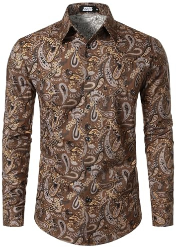 JOGAL Camisa de manga larga para hombre de corte regular con estampado floral