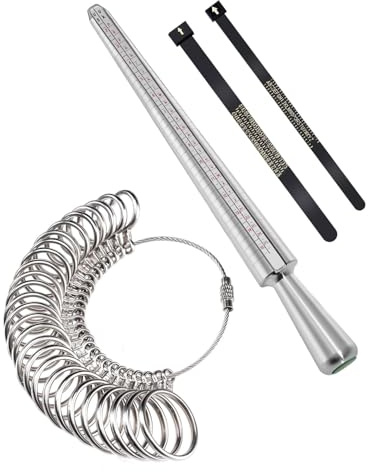 HUVZOR 4 PCS Set di Misuratori per Anelli, Misuratore Anelli per Misurazione del Diametro Degli Anelli Misurazione Della Dimensione Dito, Gioielli Strumenti Taglie Standard per Regno Unito, USA, UE