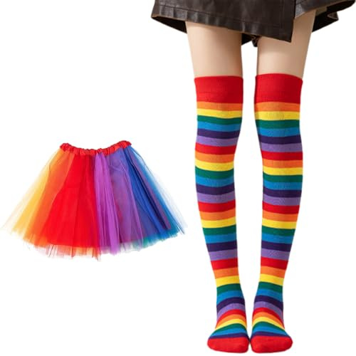 YUVKIN Tutu Donna Gonna in Tulle con 3 Strati Design Arcobaleno per Costumi di Carnevale e Feste Anni '50 e '80 (Multicolore)