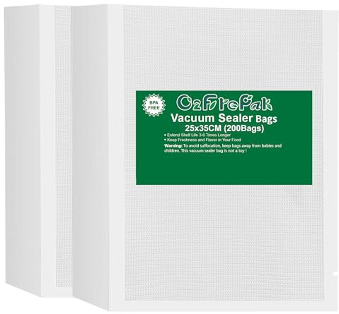 O2frepak 200 st 25 x 35 cm texturerad vakuumförseglingspåsar för mattätare, BPA-fri präglad vakuum mattätningspåsar, bra för sous vide förskuren påse