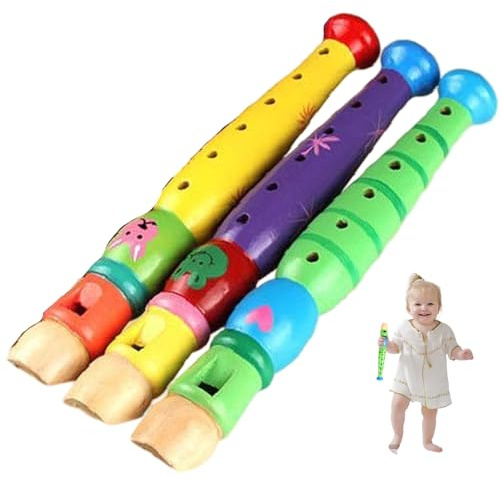 AZIDWERYQ Flauto Dolce 3 Pezzi per Bambini Flauto Dolce in Legno colorato a 6 Fori Piccolo per Ragazzi e Ragazze, Colore Casuale, Strumento da 8 Pollici per Bambini