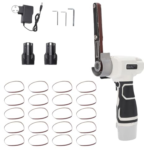 Geevorks Cordless Belt Sander, Electric Handheld Bel t Grinder for Rust Removal Polishing Deburring, with 20 Sanding Belts and 2 Batteries, Portable Sand Machine for Wood Metal (UK Plug)