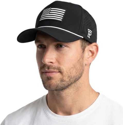 TOP-EX Performance Rope Snapback Hat Water-Resistant Beathable Baseball Cap for Men Golf Workout Gym Hat Black USA Flag Medium Large