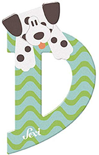 Sevi 83004 Tier Holzbuchstaben D Dalmatiner Hund ca. 10 cm, Türbuchstaben für Kinderzimmer, ABC Lernspielzeug aus Holz, pädagogisches Spielzeug für Kinder ab 3 Jahren, Buchstabe Tiere, Blau-Grün