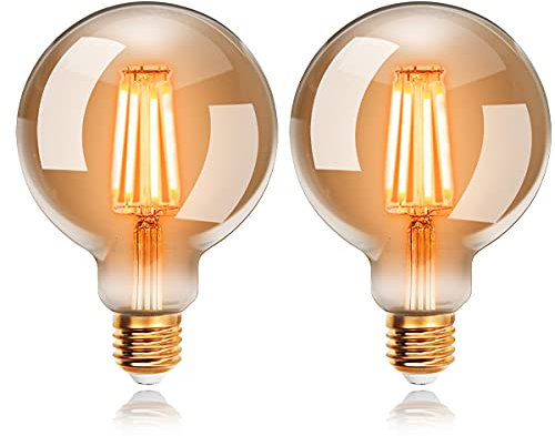 EXTRASTAR Ampoules LED 6W Edison Vintage G95, Blanc Chaud 2200K E27, Equivalent à Ampoule Traditionnelle 48W, Ampoule Rétro à Filament, Rétro Antique Lampe décorative, Non-Dimmable, Lot de 2