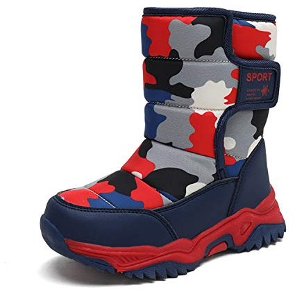 CERYTHRINA Stivali da neve per bambini, con calda imbottitura, per ragazzi e ragazze, invernali, con chiusura in velcro, blu/rosso, 36 EU