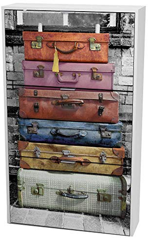 Miroytengo Zapatero Suitcase 3 Puertas con Impresión Y Color Blanco Pasillo Entrada Estilo Moderno 117x60x24 cm