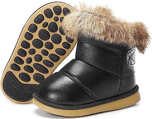 Gaatpot Stivali per Bambini e Ragazze Ragazzi Stivaletti da Neve Invernali Fodera Calda Stivaletto Scarpe di Cotone Piatto Antiscivolo Nero 24EU = 25CN