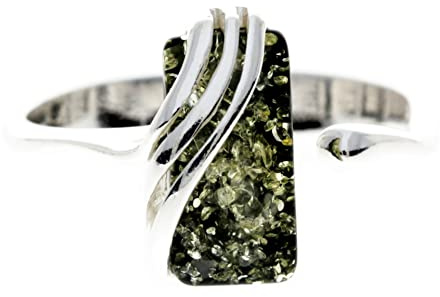 SilverAmber Jewellery - Anillo ajustable de plata de ley 925 y ámbar báltico rectangular - GL418, Plata de ley, Ámbar verde