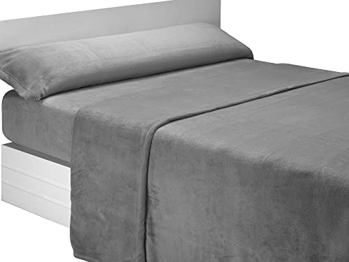 SABANALIA - Sabanas Coralina 90 | Sabanas Invierno | 3 Piezas | Funda de Almohada, Bajera Ajustable y sábana encimera | Cama 90 | Color Gris | Coralina Liso | (Disponible en Varios tamaños y Colores)