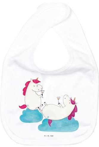 Mr. & Mrs. Panda Organic Babylätzchen Einhorn Sekt - Geschenk, Korken, Geschenk für Geburt, Einhörner, Spaß, Klettlätzchen, Unicorn, Geschenkidee für