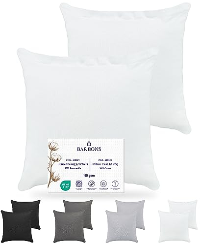 Barbons Kissenbezug 80x80 2er Set – 165 g/m² Oeko-TEX Zertifiziert Kopfkissenbezug 100% Jersey Baumwolle weiche Kissenbezüge Kissenhülle mit Reißverschluss (80x80-Weiss)