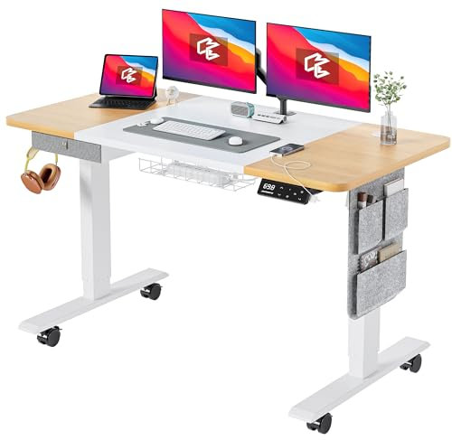 MAIDeSITe Réglable en Hauteur Électrique 160 x 70 cm Bureau Assis Debout avec 4 Boutons de Mémoire et 5 Accessoires pour Le Idéal à Domicile M1 Pro
