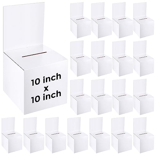 PerKoop 20 Pcs Extra Large Raffle Ticket Box, 10 x 10 x 10 Inch Cardboard Ballot Box with Slot, Large Suggestion Donation with Removable Header for Fundraising Ticket Collecting Voting Contest, White