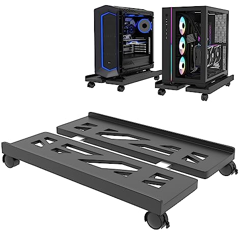 Hmfmdy Support de processeur universel pour PC, ordinateur de bureau, support de processeur réglable, avec roulettes pivotantes verrouillables, chariot de CPU sous bureau – Noir