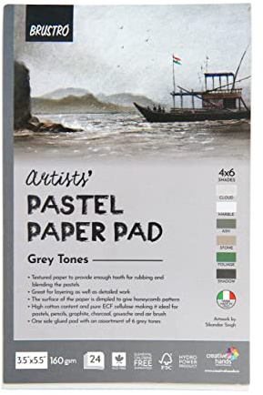 Brustro Artists Pastel Paper Pad | 24 Sheets (160 GSM), Colour – Grey Tones, Size -3.5 X 5.5 inches | Ideal for Pastels, Pencils, Graphite, Charcoal.