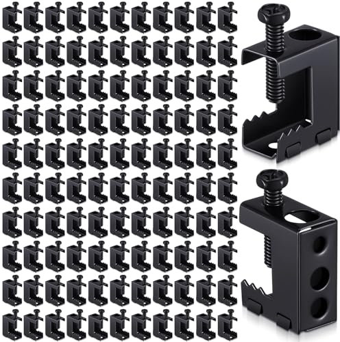 Tandefio 100 Pcs 1/4-20 Spring Steel Beam Clamps Metal Beam Hanger, Black