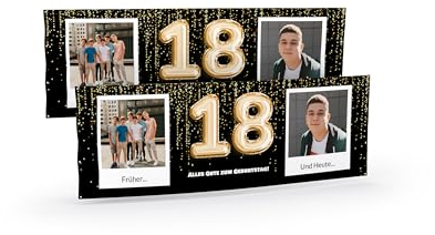 Banner zum 18. Geburtstag selbst gestalten (50cm x 150cm) Personalisierter Geburtstagsbanner für Mann und Frau mit Bildern und Texten I Deko Fahne