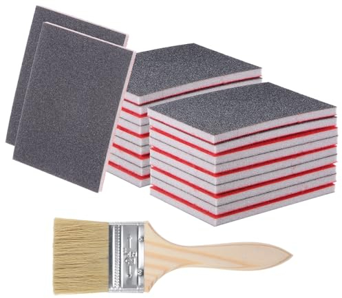 QUARKZMAN 21pz Spugne Abrasive 400 Grana 70 x 100mm Lavabili Riutilizzabili con Blocco Levigatura Legno Pennello Verniciatura per Legno Cartongesso Metallo Mobili Lucidatura, Marrone Rosso