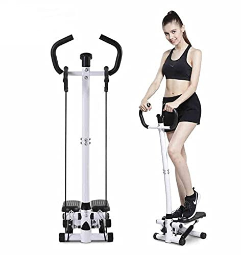 Stepper - Stepper fitnessmaskin med motståndsband, halkfria pedaler och LCD-monitor, upp-down stepper, stepper swing (svart vit + armstöd)