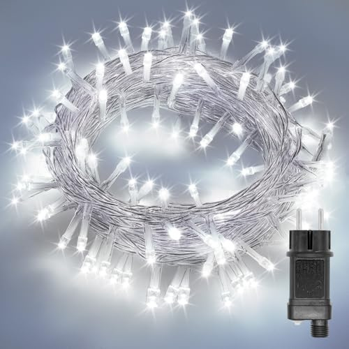 ALLBASA Guirlande Lumineuse 8 Mode 10M 100 LED, Décoration Romantique pour Sapin de Noël Mariage Fête,Guirlande Intérieure (Blanc, Fil Transparent)