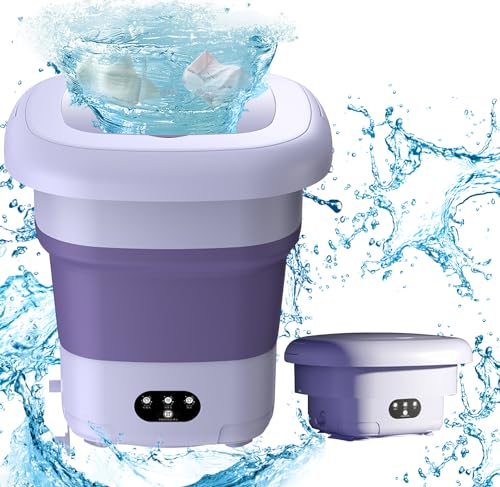Mini machine à laver pliable 9L, machine à laver mobile, seau à linge pliable, seau à linge portable pliable pour sous-vêtements, vêtements pour bébés, camping-cars,Camping (Violette)