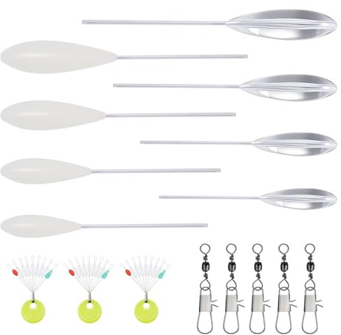 POPAPIE 16 Pezzi Sbirolino Set 4x Affondante 4x Sbirolino Galleggiante (8g 10g 15g 20g) 5x Girelle da Pesca alla Trotae 3 Misure Stopper Pesca (M L XL) Fishing Sbirolino Set per Esche da Trota