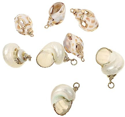 AOKWAWALIY 8 st tillbehör för skalhänge havsdjur snäckhalsband hängande akvariedekor charm blomvaser dekorativ fisk akvarium dekoration kaurimussla pärlor kristall, 1.5X1.5X2.7CM, Legerat stål, Ingen