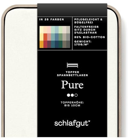 Schlafgut Pure Topper Spannbettlaken 140x200cm bis 160x220cm Off-White, Spannbetttuch Wollweiss aus weicher Biobaumwolle