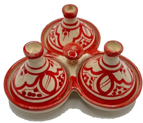 Mini Tajine Triplo Porta Spezie in Ceramica Terracotta Marocchina di Safi - Eleganza Artigianale 0811241521 Tunisia Turchia Etnico del Modno