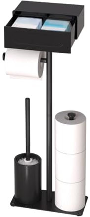 Yallmie Toilet Roll Holder Free Standing, Toilet Roll Stand With Shelf Toilet Paper Holder Stand, Toilet Paper Stand Holds 4 Rolls Loo Roll Holder, Black Toilet Roll Storage For Bathroom Storage