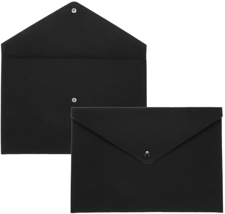 sourcing map 2 Pcs Felt File Folders, A4 Envelope Folder File Document Storage Bag Portable File Folder Organizer Case with Button Closure for Office Business(Black)