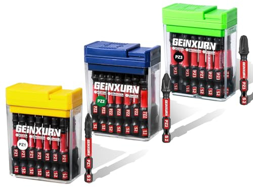 Geinxurn Pozidriv Lot de 45 Embouts de Tournevis Visseuse 50 mm, PZ1 PZ2 PZ3 Embouts de Vissage Magnétiques en Acier S2, Tige Hexagonale 1/4 avec Rangement Boîte Colorée