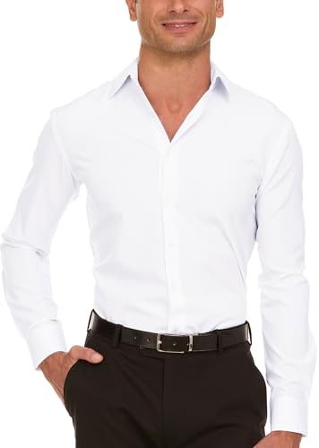 NAUTICA Mens Slim Fit Long Sleeve Dress Shirt White Solid