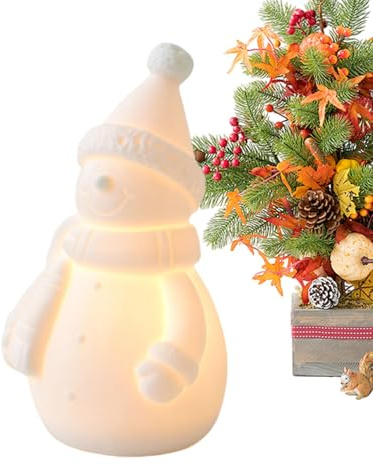 Hiemible Figurines De Bonhomme De Neige Lumineuses - Décoration Céramique De Bonhomme De Neige avec Lumière,Décoration Intérieure pour Fêtes